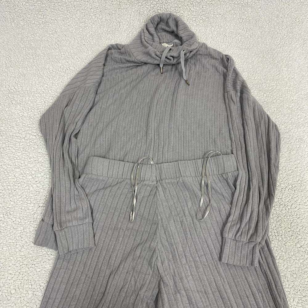 M&S Ribbed Loungewear Set Grey Cowl Neck Top and Drawstring Pants M L